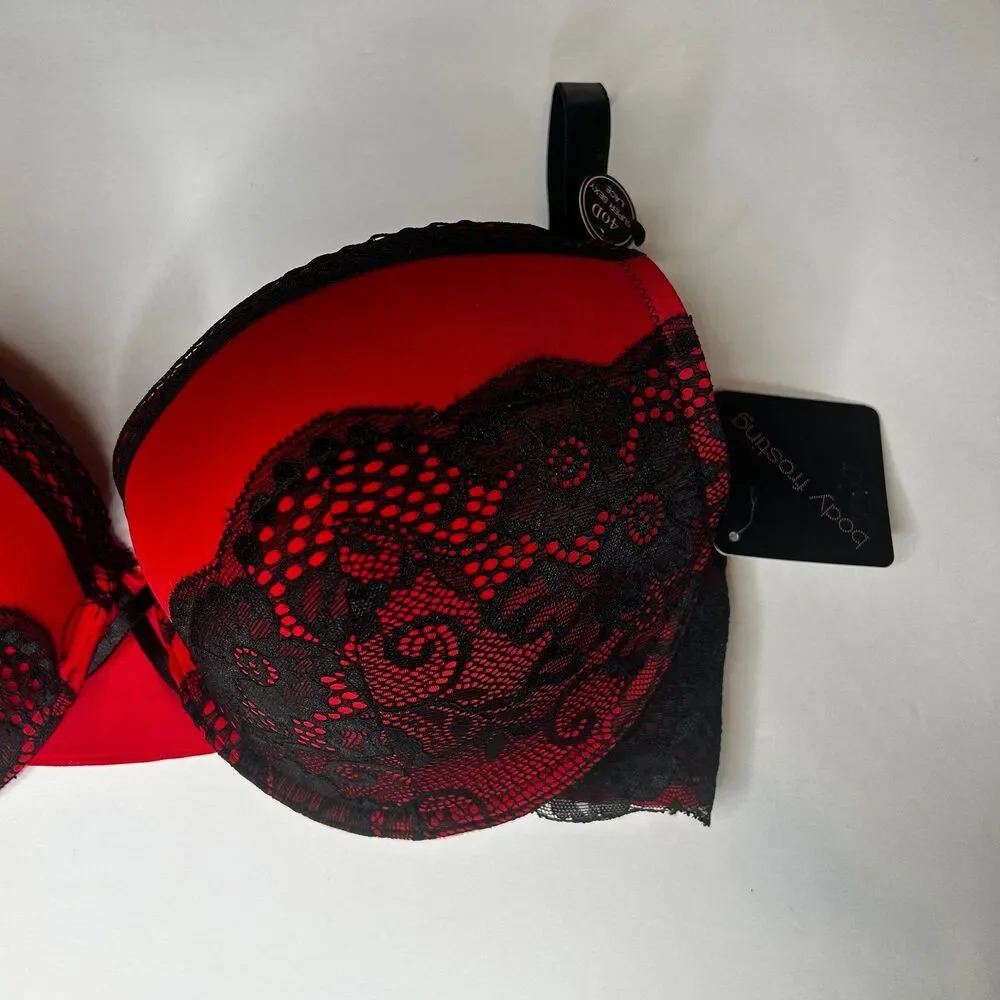 New Red Black floral Lace Lined Bra 40D